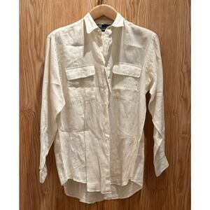 Vintage 1980s Polo Ralph Lauren White Linen Button Down Dress Shirt Men's L